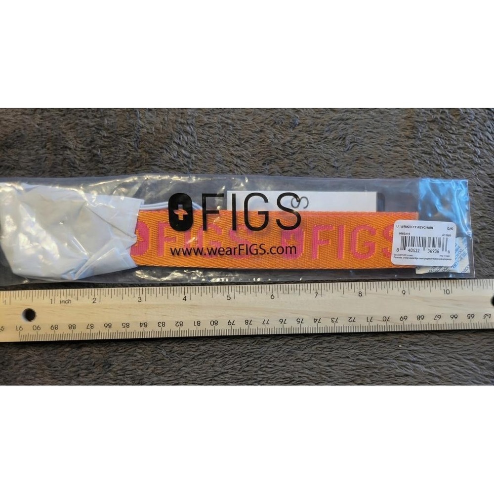 FIGS U Wristlet Keychain Orange Pink Woven Logo Strap New 1002310
